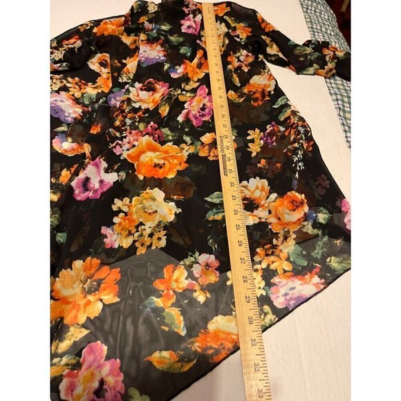 Neiman Marcus Black Floral Sheer Boho Festival Kimono Size Small XS - Picture 8 of 11